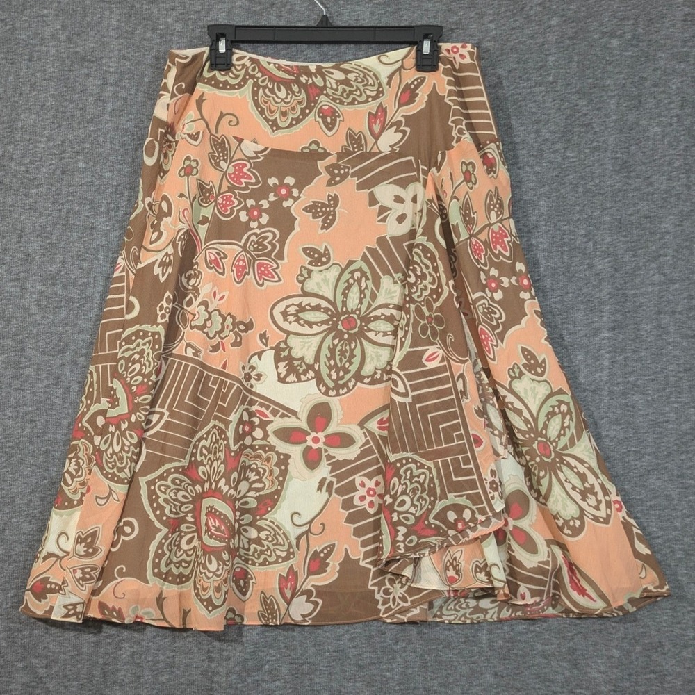 Margaret Frances Vintage Y2K Boho Floral Faux Wrap Midi Circle Skirt‎ Size 12
